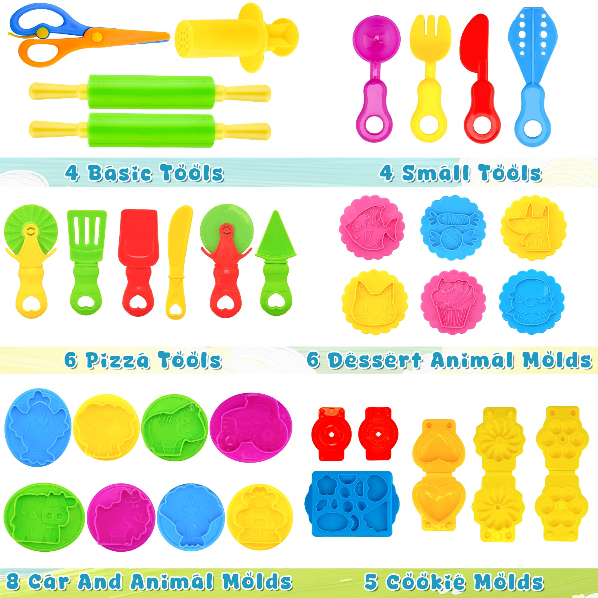 iShyan 33-Piece Dough Tool Set – Rolling Pins, Extruder, Scissors & Molds for Kids
