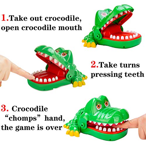 iShyan Crocodile Teeth Game with Sounds - Funny Alligator Biting Finger Game for 1-4 Players, Portable Travel Toy