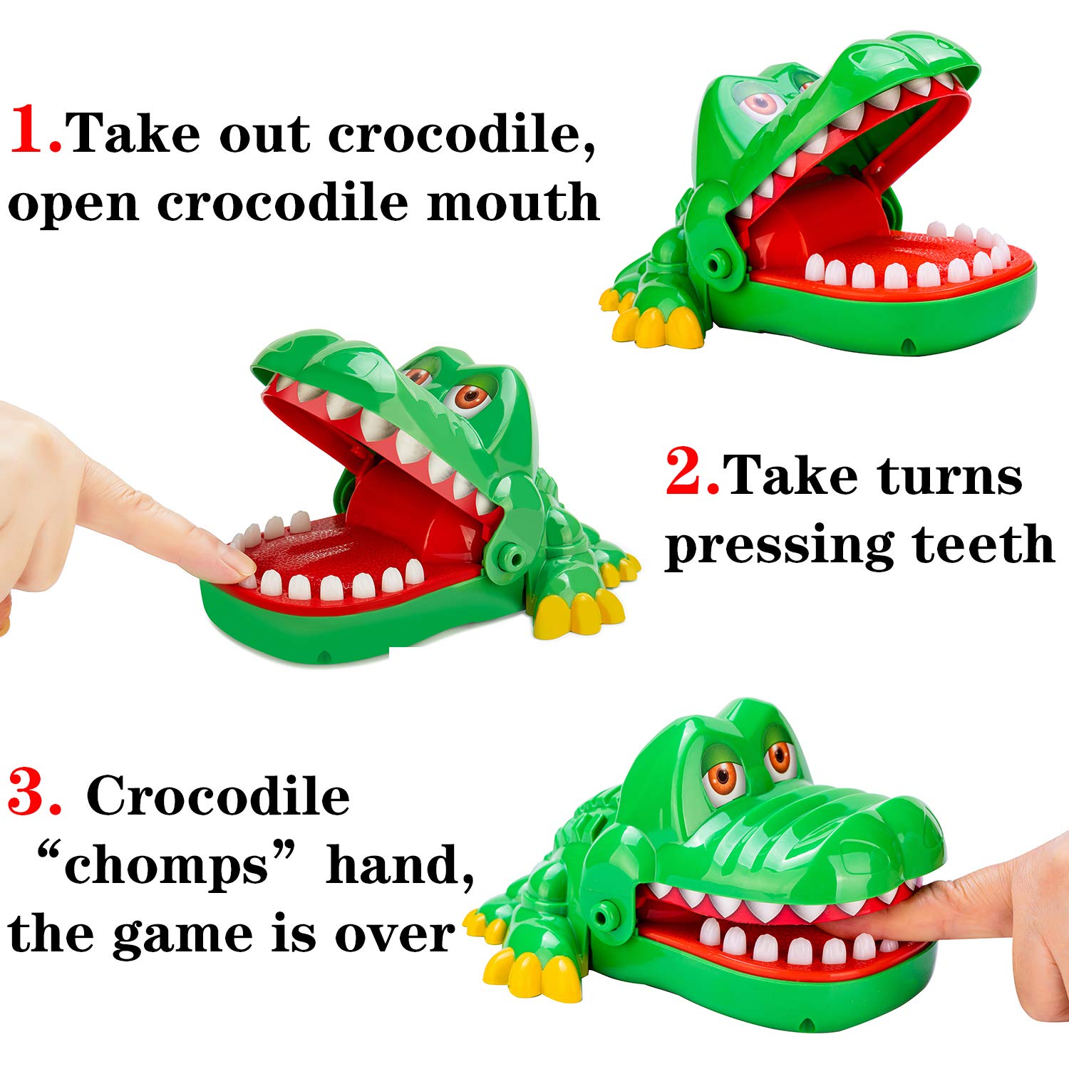 iShyan Crocodile Teeth Game with Sounds - Funny Alligator Biting Finger Game for 1-4 Players, Portable Travel Toy