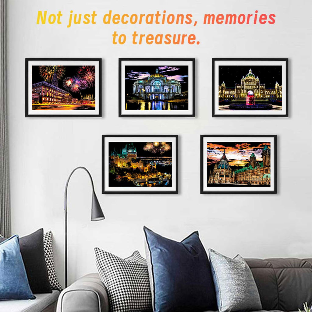 Iskueal Scratch Art for Adults – 8 A4 Cityscape Panels (Prague/Ottawa) with Tools
