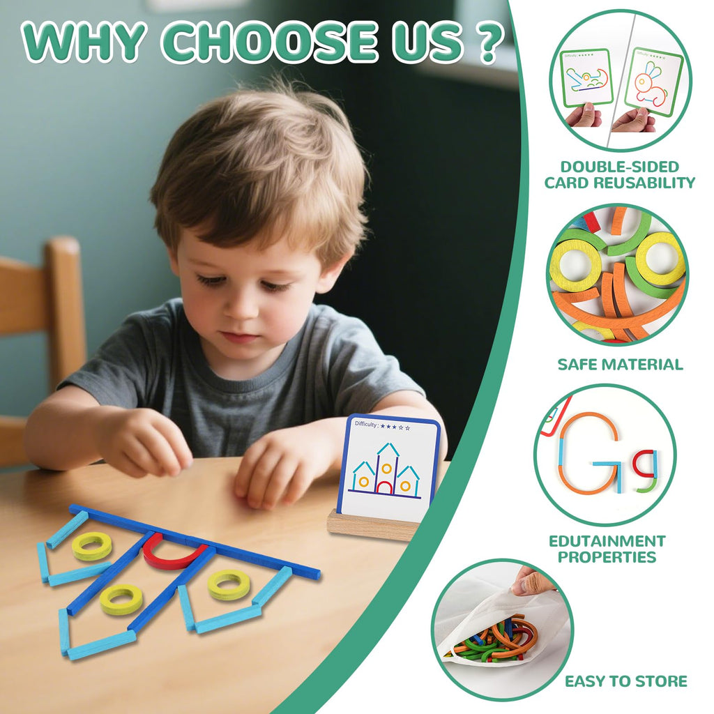 ISMETACU Montessori Wooden STEM Puzzle Toy – Ages 3-6 Fine Motor Skills & Shape Matching