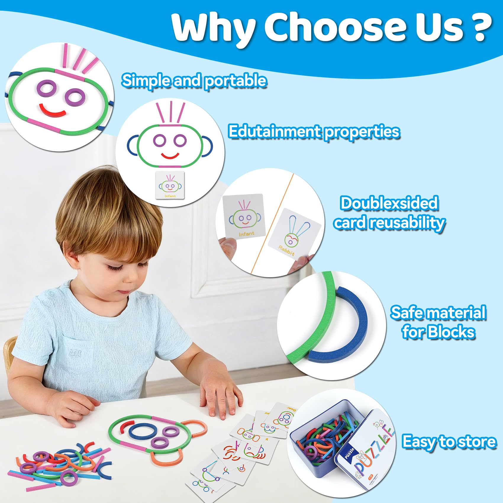 ISMETACU STEM Montessori Puzzle Toy – Shape Matching & Ring Stacking for Ages 3-6