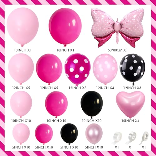Isndare Pink and Black Balloons Arch Garland Kit - 106+ Latex Balloons with Bow and Heart Foil for Birthday Baby Shower Wedding Decor