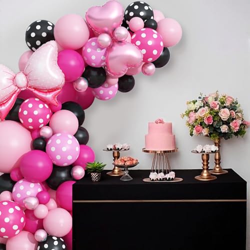 Isndare Pink and Black Balloons Arch Garland Kit - 106+ Latex Balloons with Bow and Heart Foil for Birthday Baby Shower Wedding Decor