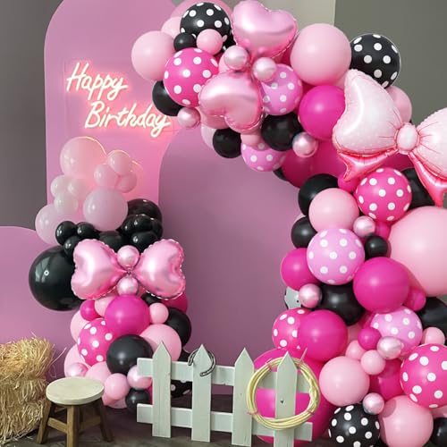 Isndare Pink and Black Balloons Arch Garland Kit - 106+ Latex Balloons with Bow and Heart Foil for Birthday Baby Shower Wedding Decor