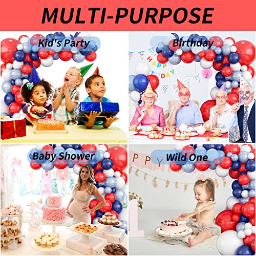 Isndare Red Blue White Balloon Arch Kit - 104 Latex Balloons with Strip & Glue for Baseball, Nautical, 4th of July Party Decor