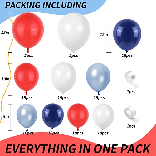 Isndare Red Blue White Balloon Arch Kit - 104 Latex Balloons with Strip & Glue for Baseball, Nautical, 4th of July Party Decor