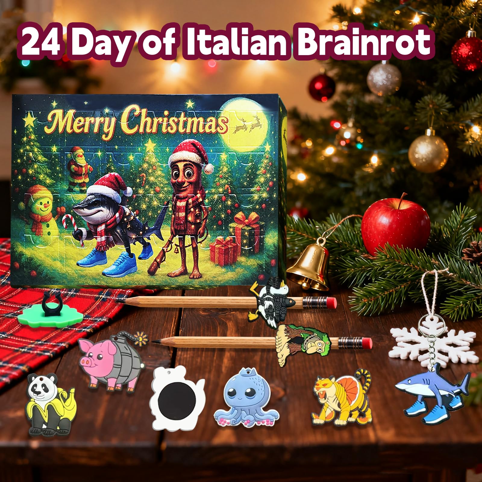 Italian Brainrot Advent Calendar 24 Days Countdown with Meme-Style Figurines – Pencil Toppers, Keychains & Magnets for Kids Ages 3+