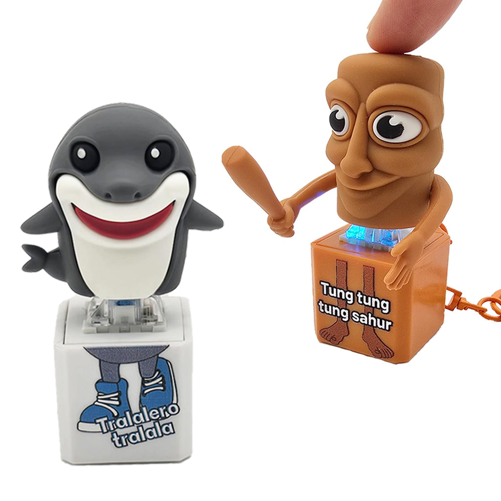 Italian Brainrot Clicker Fidget Keychain 2-Pack: Shark & Sahur with Sound and LED Light