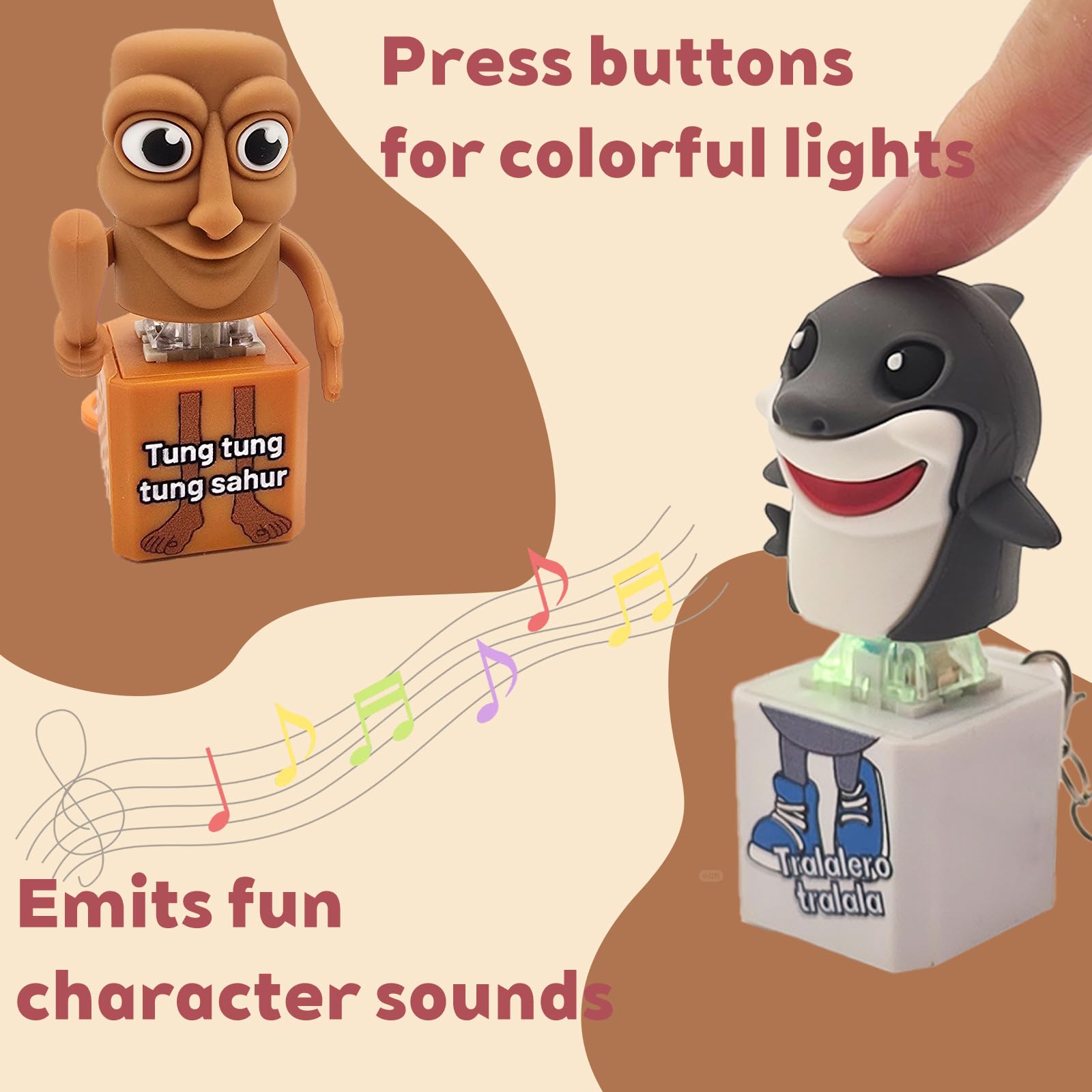 Italian Brainrot Clicker Fidget Keychain 2-Pack: Shark & Sahur with Sound and LED Light