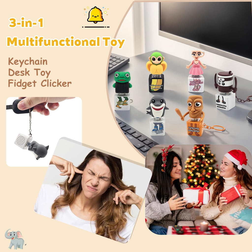 Italian Brainrot Clicker Fidget Keychain 2-Pack: Shark & Sahur with Sound and LED Light