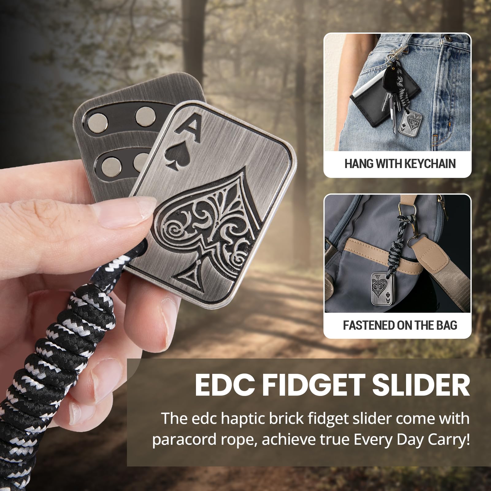ITOKEY Metal Fidget Slider with Paracord Rope - Poker Card Magnet Toy for Anxiety Relief