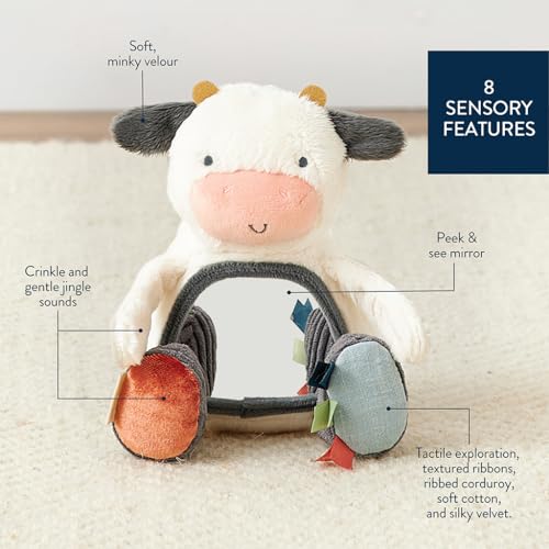 Itzy Ritzy Cow Tummy Time Mirror with Crinkle & Jingle Sounds for Sensory Play