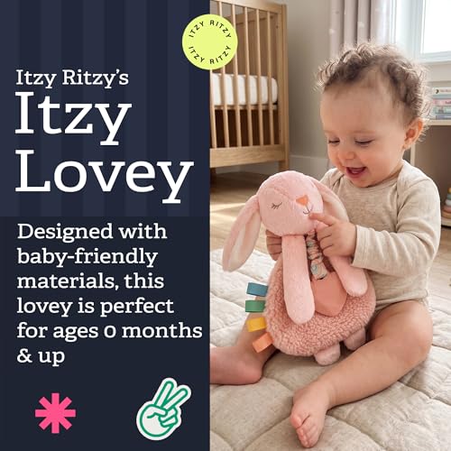 Itzy Ritzy Pink Bunny Lovey with Silicone Teether – Soft Sherpa & Minky Baby Security Blanket