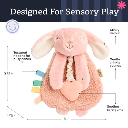 Itzy Ritzy Pink Bunny Lovey with Silicone Teether – Soft Sherpa & Minky Baby Security Blanket