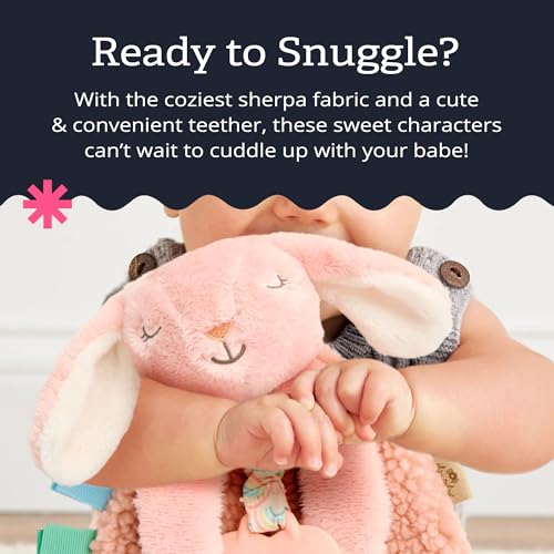 Itzy Ritzy Pink Bunny Lovey with Silicone Teether – Soft Sherpa & Minky Baby Security Blanket