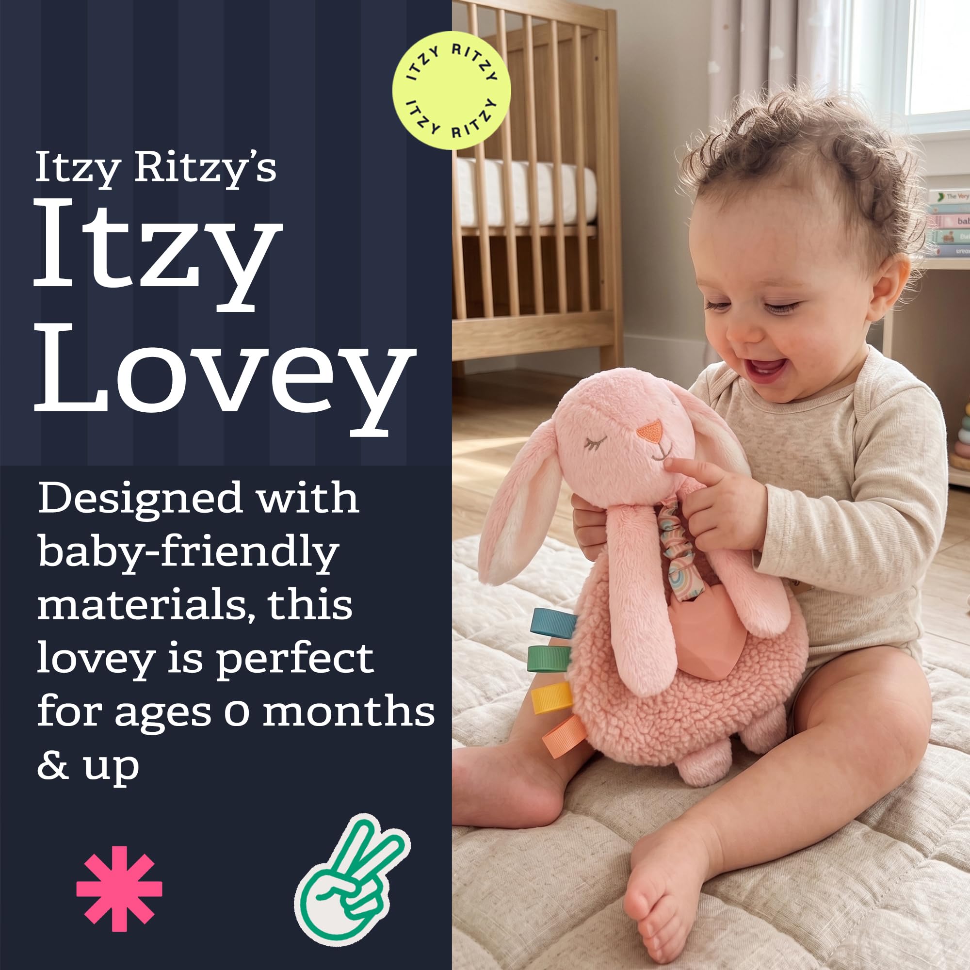 Itzy Ritzy Pink Bunny Lovey with Silicone Teether – Soft Sherpa & Minky Baby Security Blanket