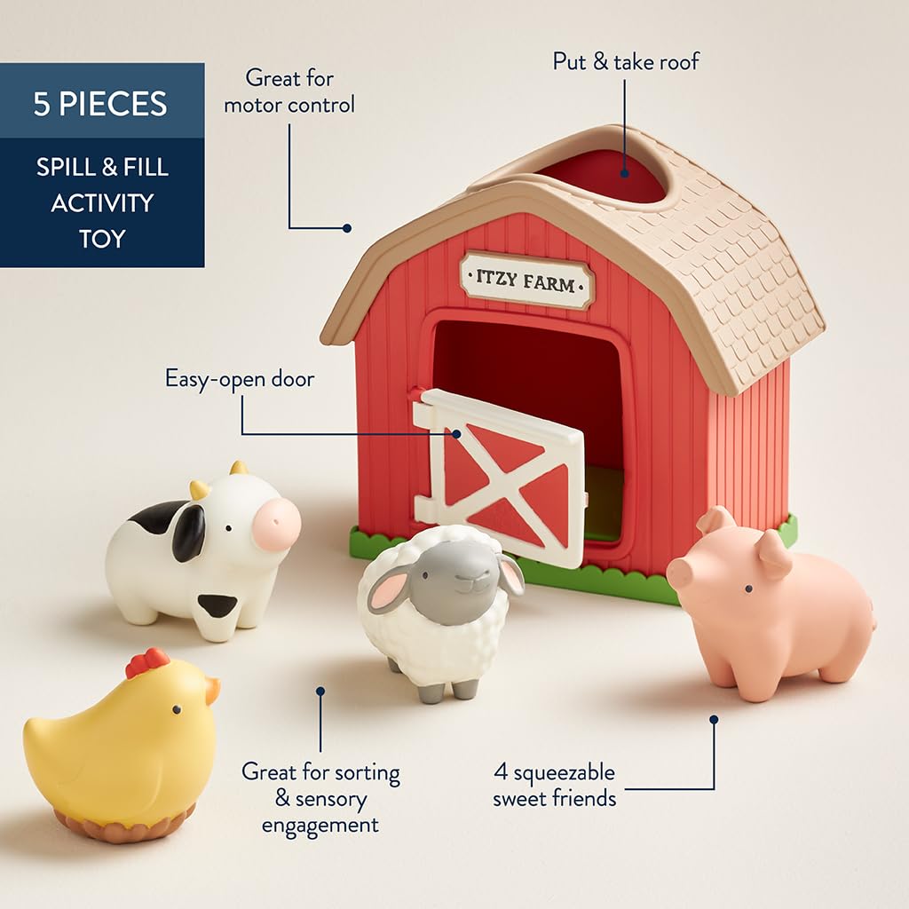 Itzy Ritzy Put & Take Activity Toy – Sensory Farm Set with 4 Squeezable Pieces for Infants & Toddlers