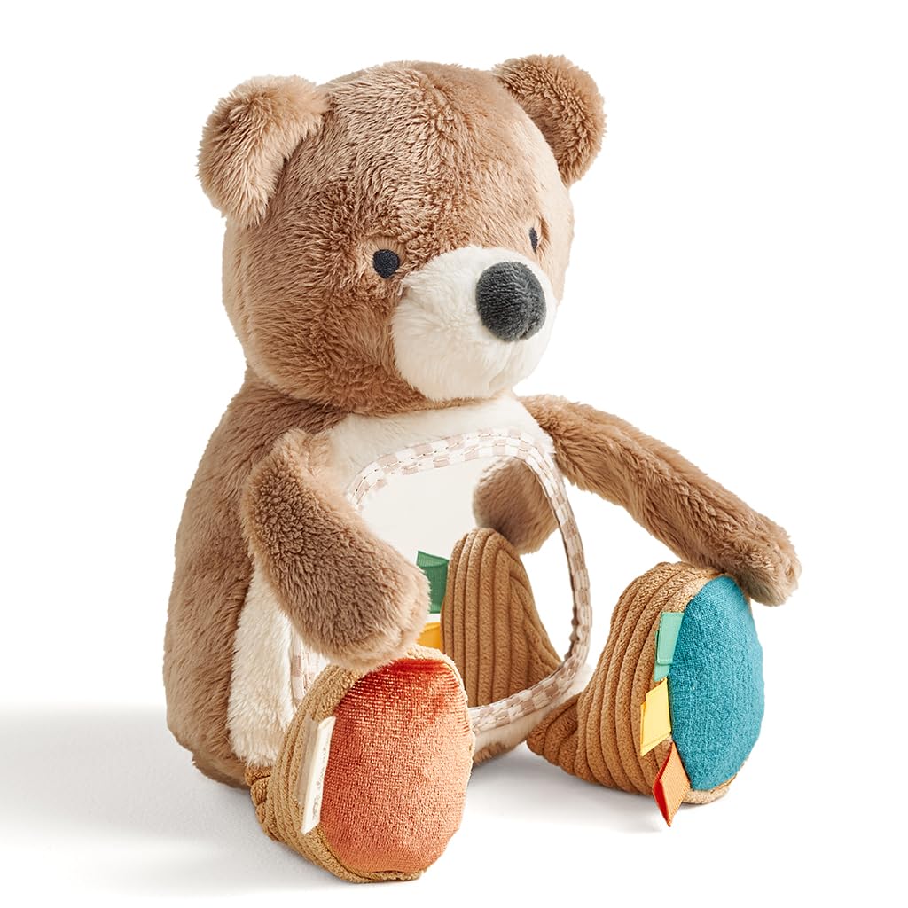 Itzy Ritzy Sensory Tummy Time Toy Mirror – Bear with Crinkle & Jingle Sounds, Textures, and Self-Discovery Mirror for Infants 0+ Months