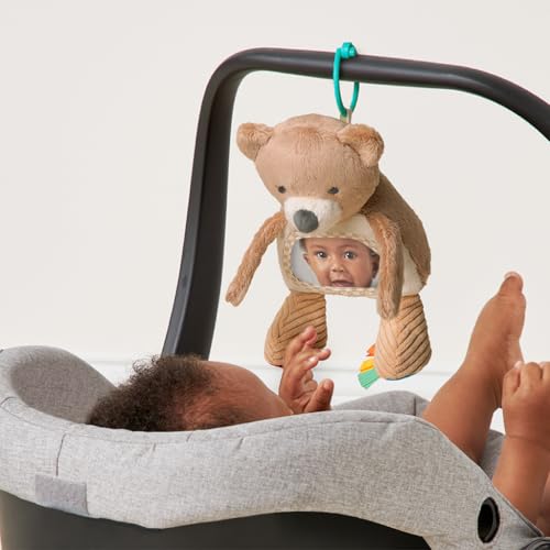 Itzy Ritzy Sensory Tummy Time Toy Mirror – Bear with Crinkle & Jingle Sounds, Textures, and Self-Discovery Mirror for Infants 0+ Months