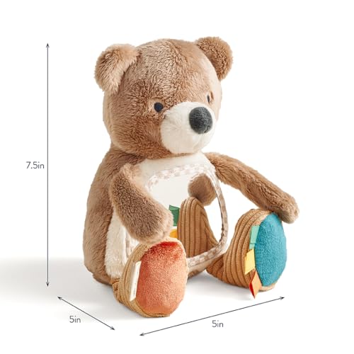 Itzy Ritzy Sensory Tummy Time Toy Mirror – Bear with Crinkle & Jingle Sounds, Textures, and Self-Discovery Mirror for Infants 0+ Months