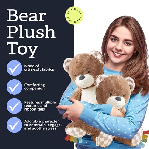 Itzy Ritzy Snuggles Plush Bear – Soft Sensory Toy with Ribbons for Newborns & Up