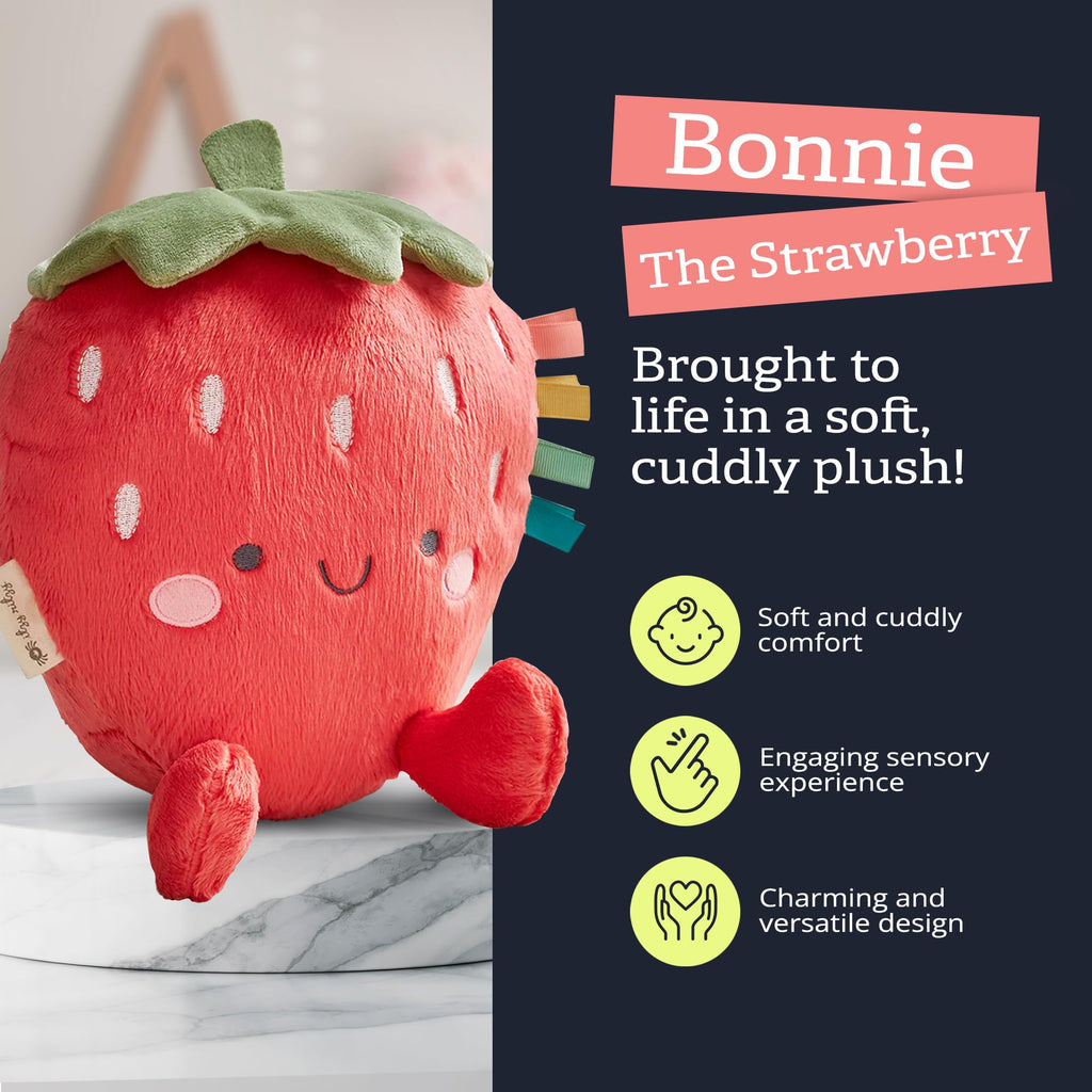 Itzy Ritzy Snuggles Plush Toy – Soft Strawberry Stuffed Animal with Sensory Ribbons for Babies & Up