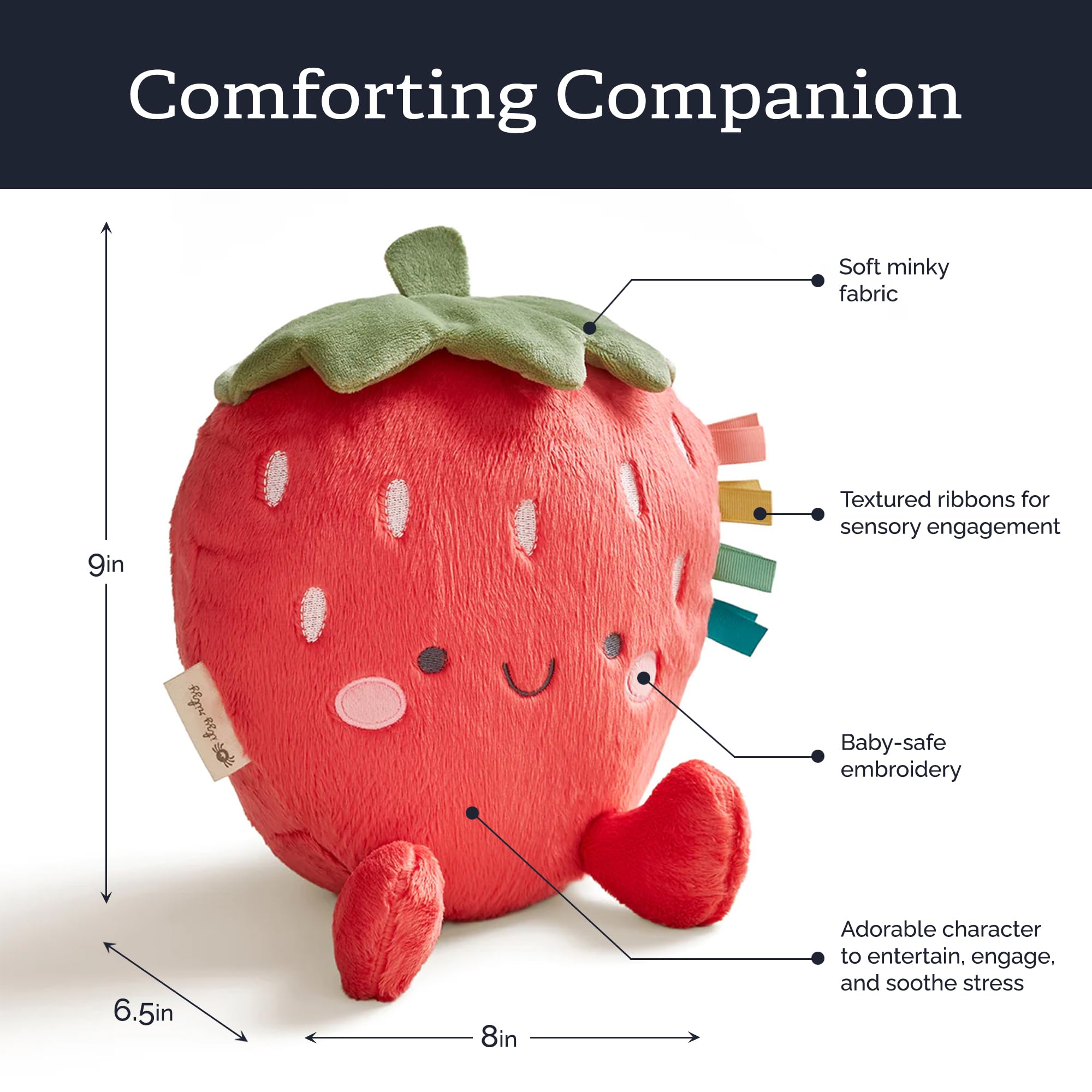 Itzy Ritzy Snuggles Plush Toy – Soft Strawberry Stuffed Animal with Sensory Ribbons for Babies & Up