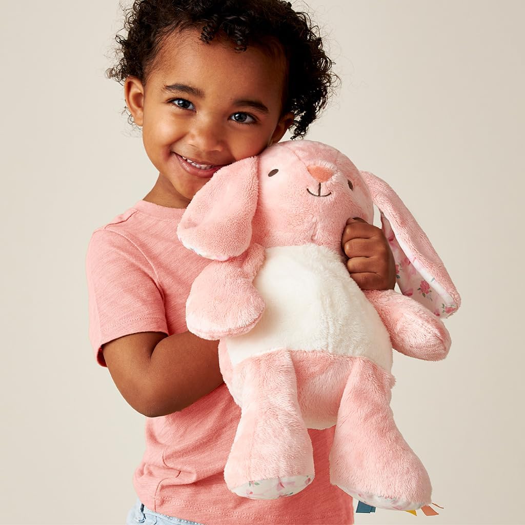 Itzy Ritzy Snuggleverse Pink Bunny Plush – Soft Minky Stuffed Animal with Sensory Ribbons for Babies & Up