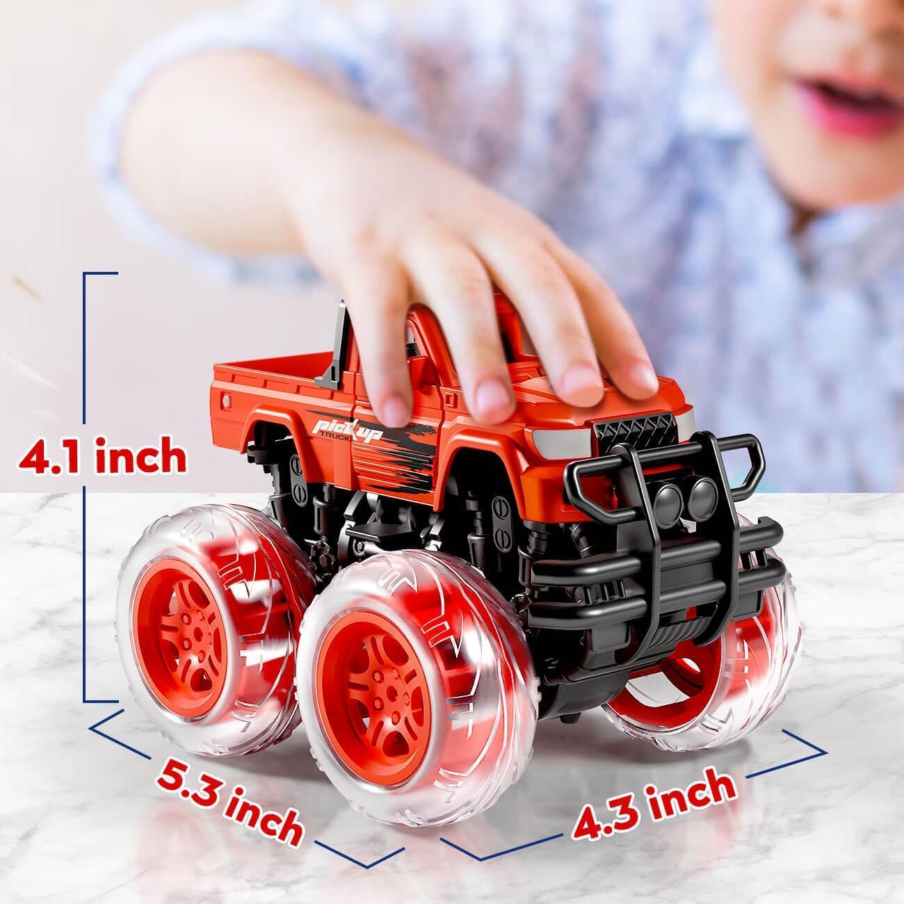 iValea Light-Up Monster Trucks 2-Pack: Pull-Back Toy Cars with LED Wheels for Toddlers Ages 3-6