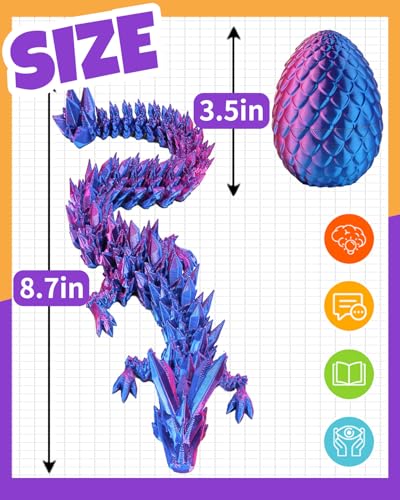Ivrmtal 4-Pack 3D Printed Dragon Eggs with Articulated Crystal Dragons Inside - Easter Basket Stuffers for Kids