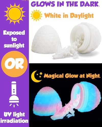 Ivrmtal 4-Pack 3D Printed Dragon Eggs with Articulated Crystal Dragons Inside - Easter Basket Stuffers for Kids
