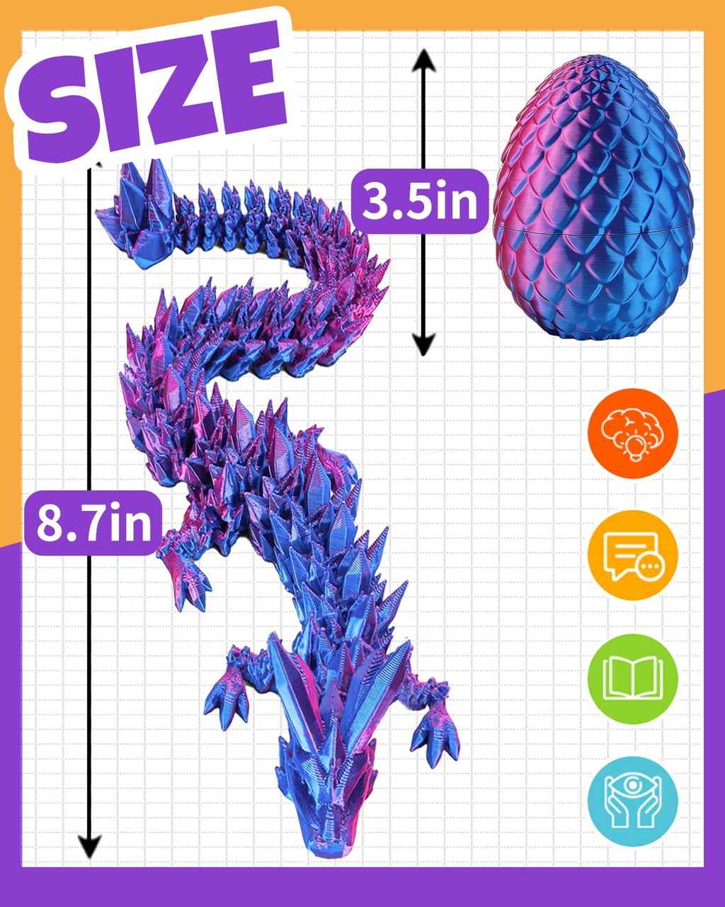 Ivrmtal 4-Pack 3D Printed Dragon Eggs with Articulated Crystal Dragons Inside - Easter Basket Stuffers for Kids