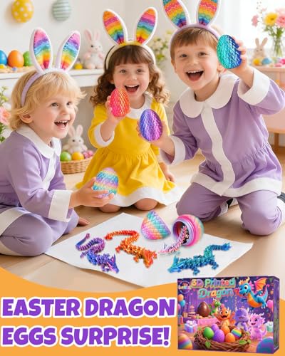 Ivrmtal 4-Pack 3D Printed Dragon Eggs with Articulated Crystal Dragons Inside - Easter Basket Stuffers for Kids