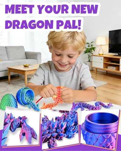 Ivrmtal 4-Pack 3D Printed Dragon Eggs with Articulated Crystal Dragons Inside - Easter Basket Stuffers for Kids