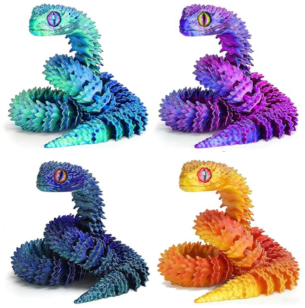 Ivrmtal 4-Pack 3D Printed Snake Toys – 12-Inch Flexible Fidget Snakes for Stress Relief and Decor