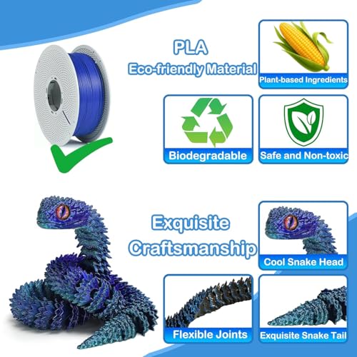 Ivrmtal 4-Pack 3D Printed Snake Toys – 12-Inch Flexible Fidget Snakes for Stress Relief and Decor
