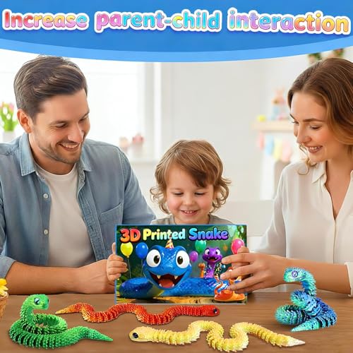 Ivrmtal 4-Pack 3D Printed Snake Toys – 12-Inch Flexible Fidget Snakes for Stress Relief and Decor