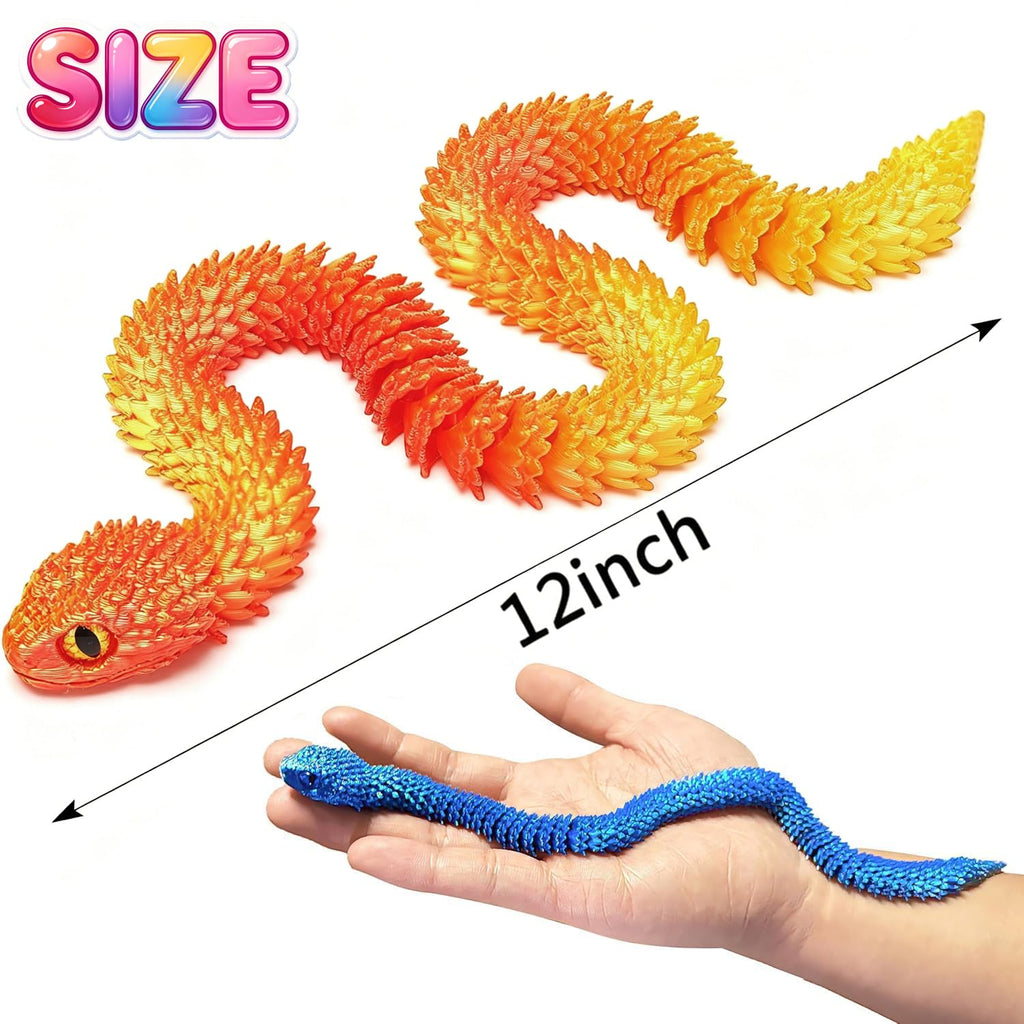 Ivrmtal 4-Pack 3D Printed Snake Toys – 12-Inch Flexible Fidget Snakes for Stress Relief and Decor