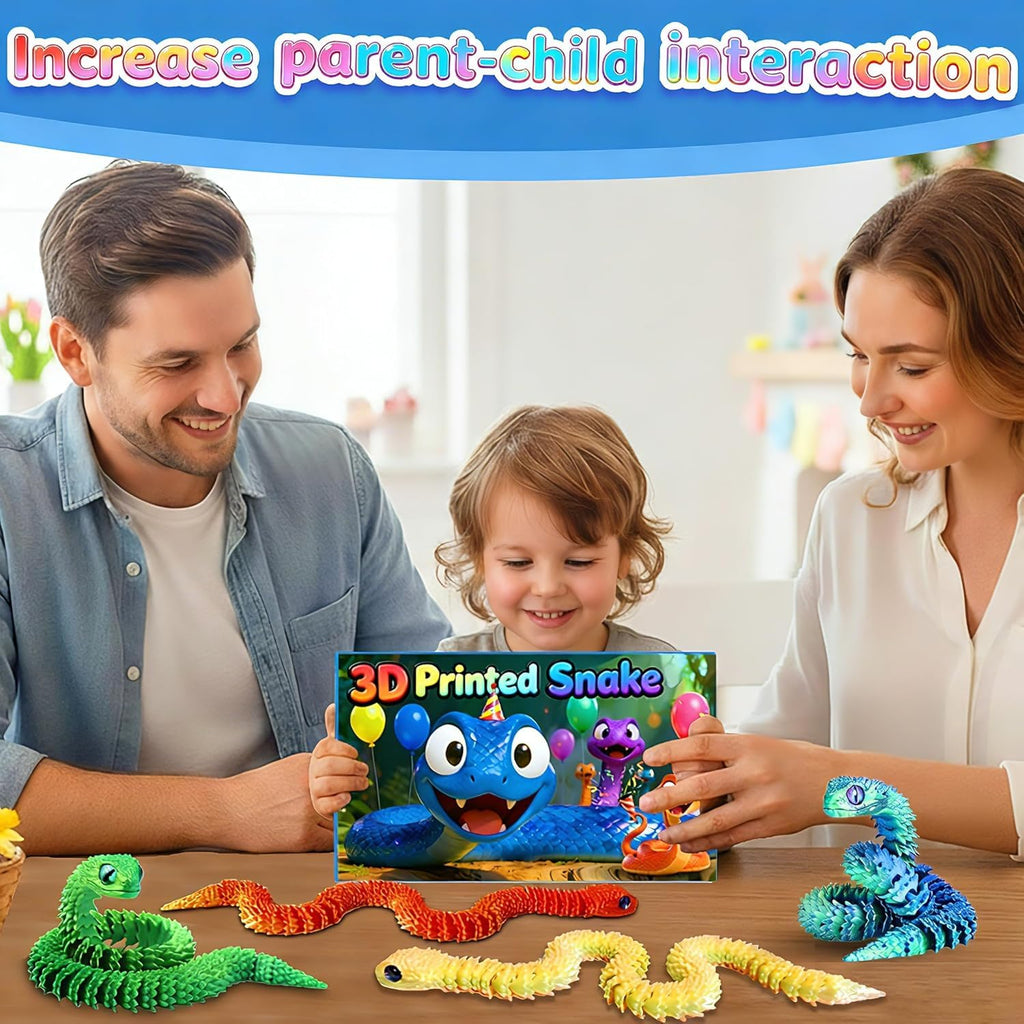 Ivrmtal 4-Pack 3D Printed Snake Toys – 12-Inch Flexible Fidget Snakes for Stress Relief and Decor