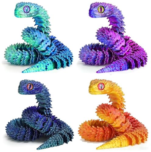 Ivrmtal 4-Pack 3D Printed Snake Toys – 12-Inch Flexible Fidget Snakes for Stress Relief and Decor