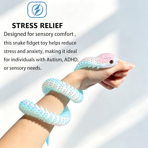 Ivrmtal 4-Pack 3D Printed Snake Toys – 12-Inch Flexible Fidget Snakes for Stress Relief and Decor