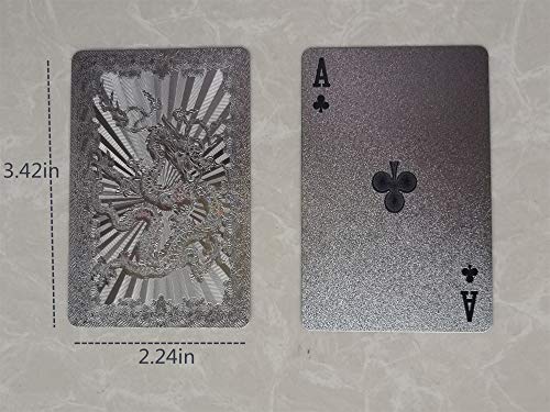 Ivymei 2 Pack Silver Foil Dragon Playing Cards – Waterproof PVC Poker Deck with High Flexibility