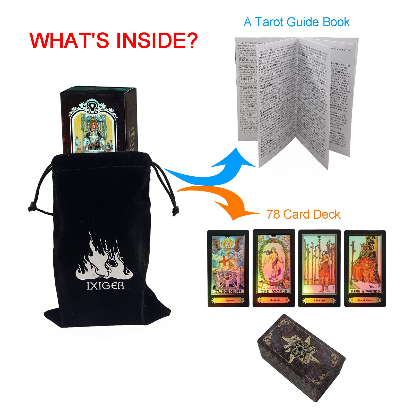 IXIGER Tarot Cards 78 Deck with Guide Book and Gift Bag for Beginners & Experts