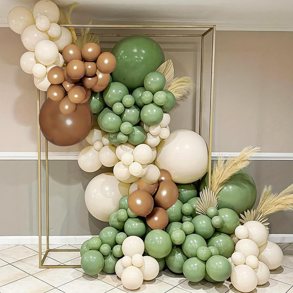 Iyovgoo 134-Piece Sage Green Tan Balloon Arch Kit for Baby Shower, Gender Reveal, Jungle Safari Woodland Party