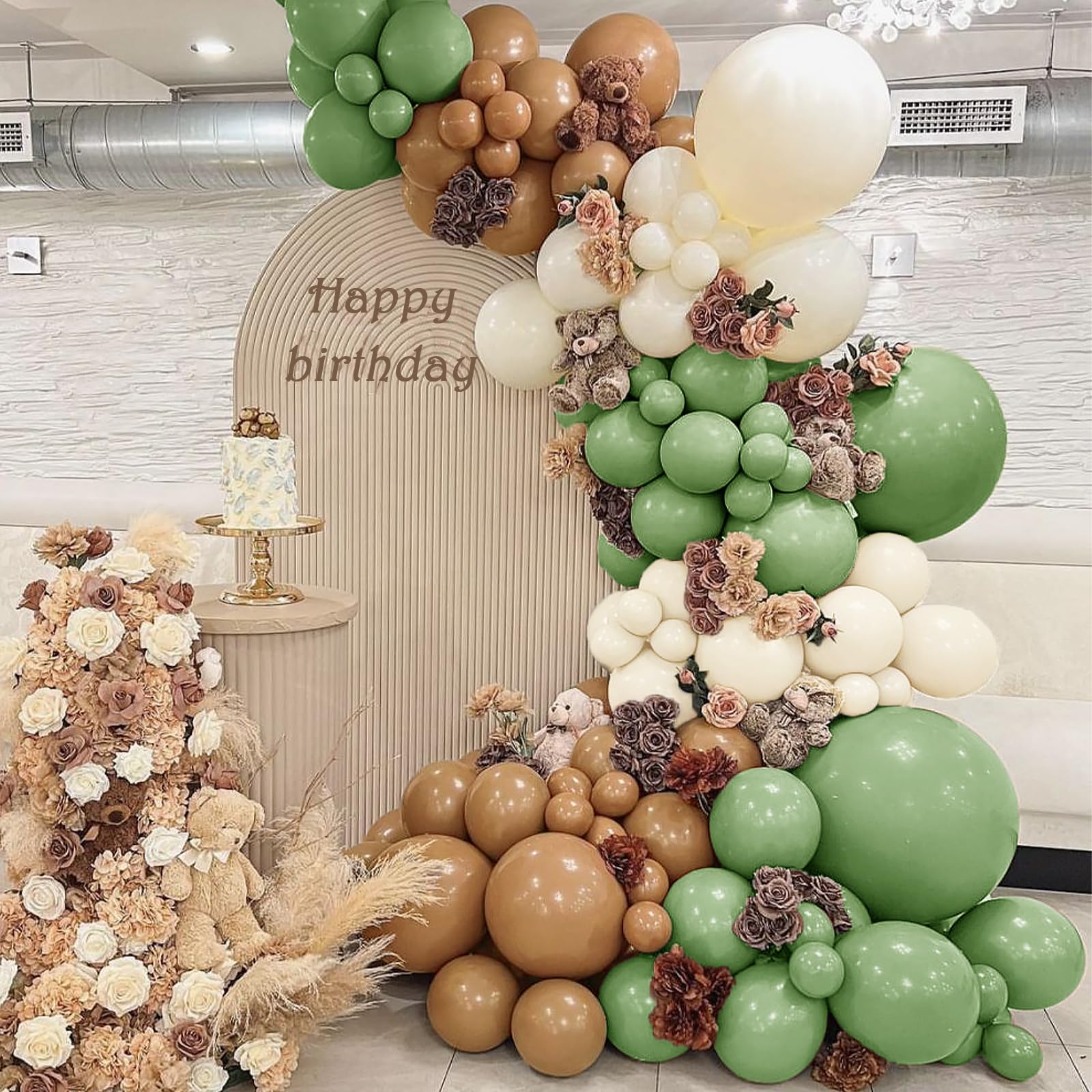 Iyovgoo 134-Piece Sage Green Tan Balloon Arch Kit for Baby Shower, Gender Reveal, Jungle Safari Woodland Party