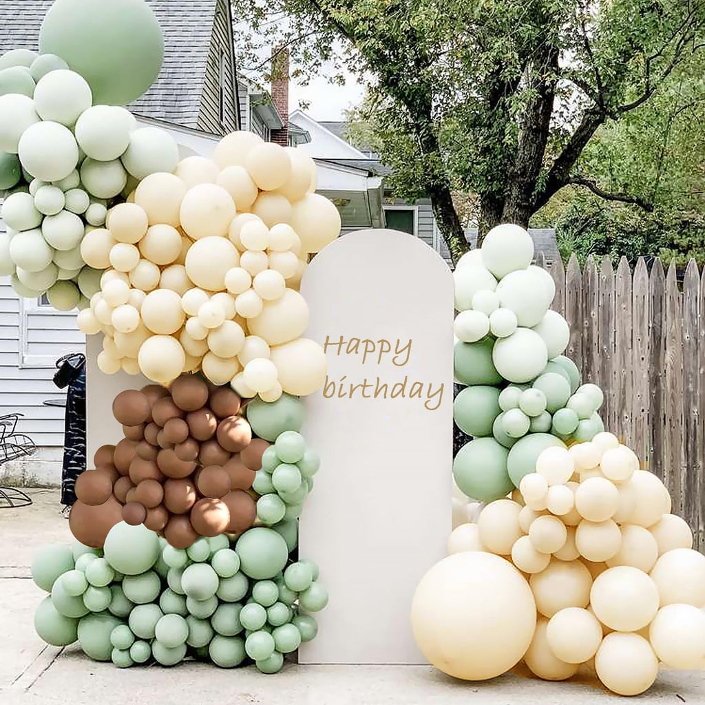 Iyovgoo 134-Piece Sage Green Tan Balloon Arch Kit for Baby Shower, Gender Reveal, Jungle Safari Woodland Party