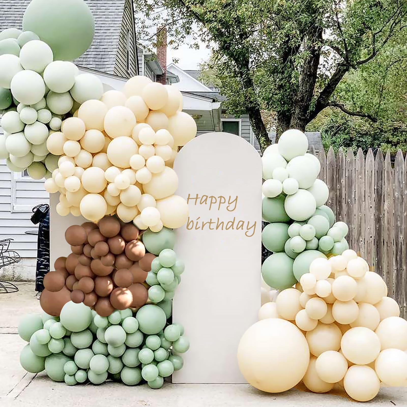 Iyovgoo 134-Piece Sage Green Tan Balloon Arch Kit for Baby Shower, Gender Reveal, Jungle Safari Woodland Party
