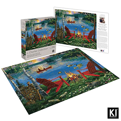 J. Charles 'Adirondack Chairs and Fire' 550-Piece Jigsaw Puzzle – 24x18 Inches, Intermediate