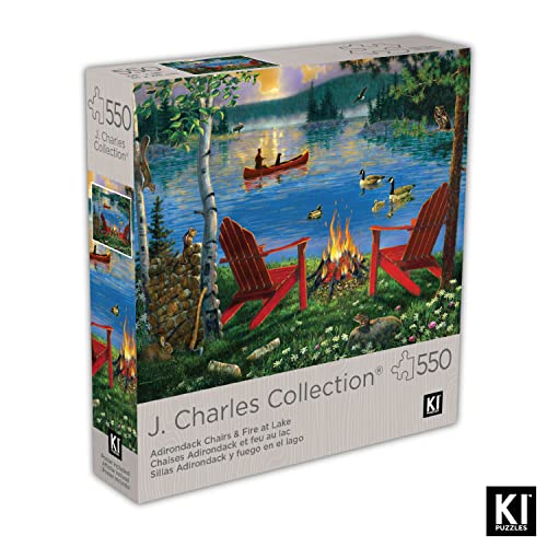 J. Charles 'Adirondack Chairs and Fire' 550-Piece Jigsaw Puzzle – 24x18 Inches, Intermediate